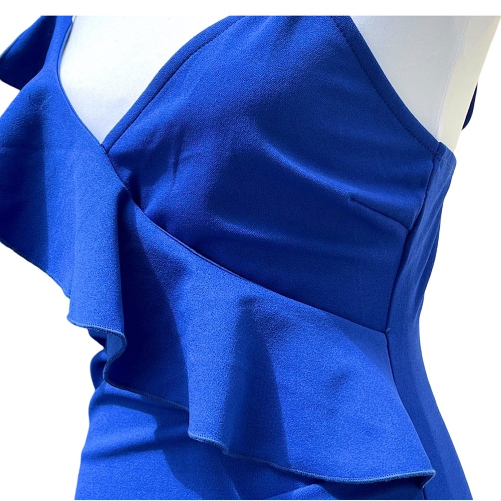 Lulu’s  Asymmetrical Ruffle V-neckline Bodycon Dress Stretch Size S Cobalt Blue - Picture 3 of 7